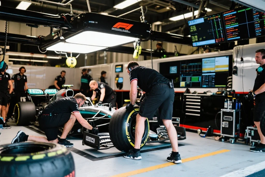 F1维修站团队快速更换轮胎